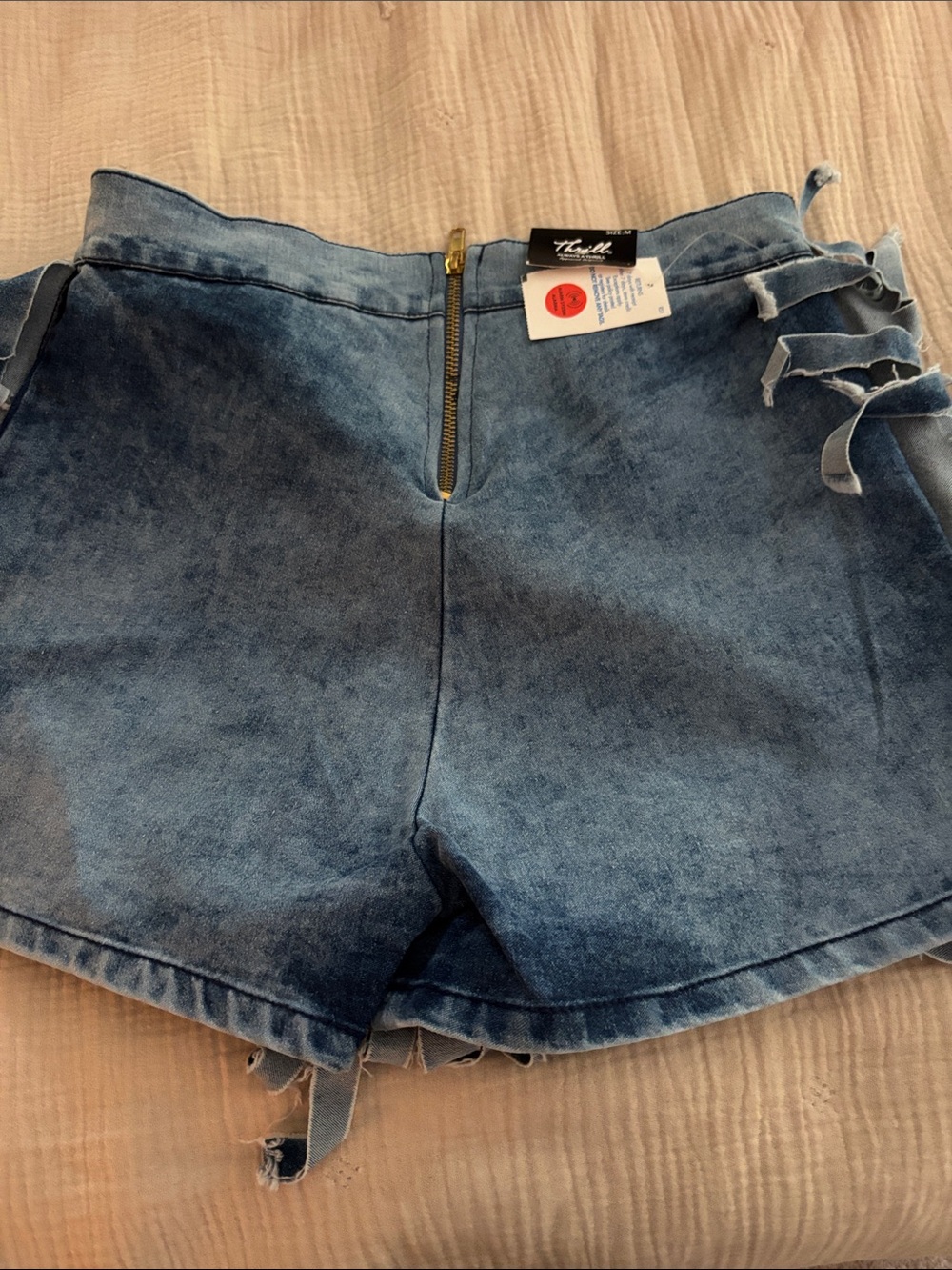 Thrills Distressed Blue Denim Fringe Shorts - Picture 2 of 3